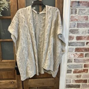 Aerie Sweater Women OS Ivory Cardigan Open Front Cable Knit Sleevesless